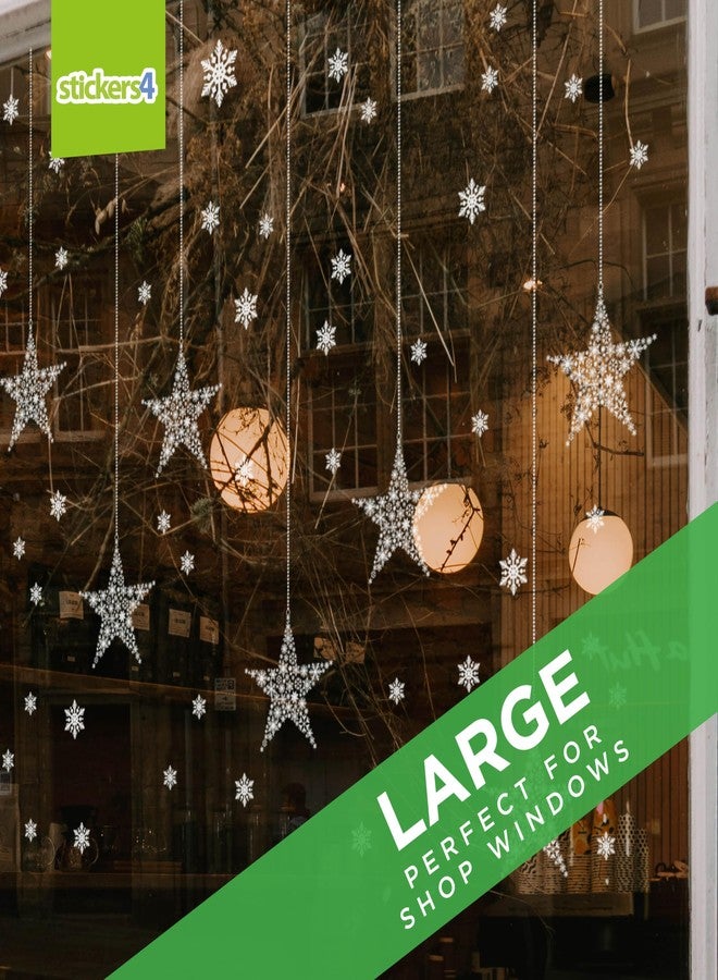 Stickers4 Large 10 x Hanging Christmas Ornament Window Clings with 60 Snowflake Clings in Snowflake Stars Design - Large Christmas Window clings - Image 3
